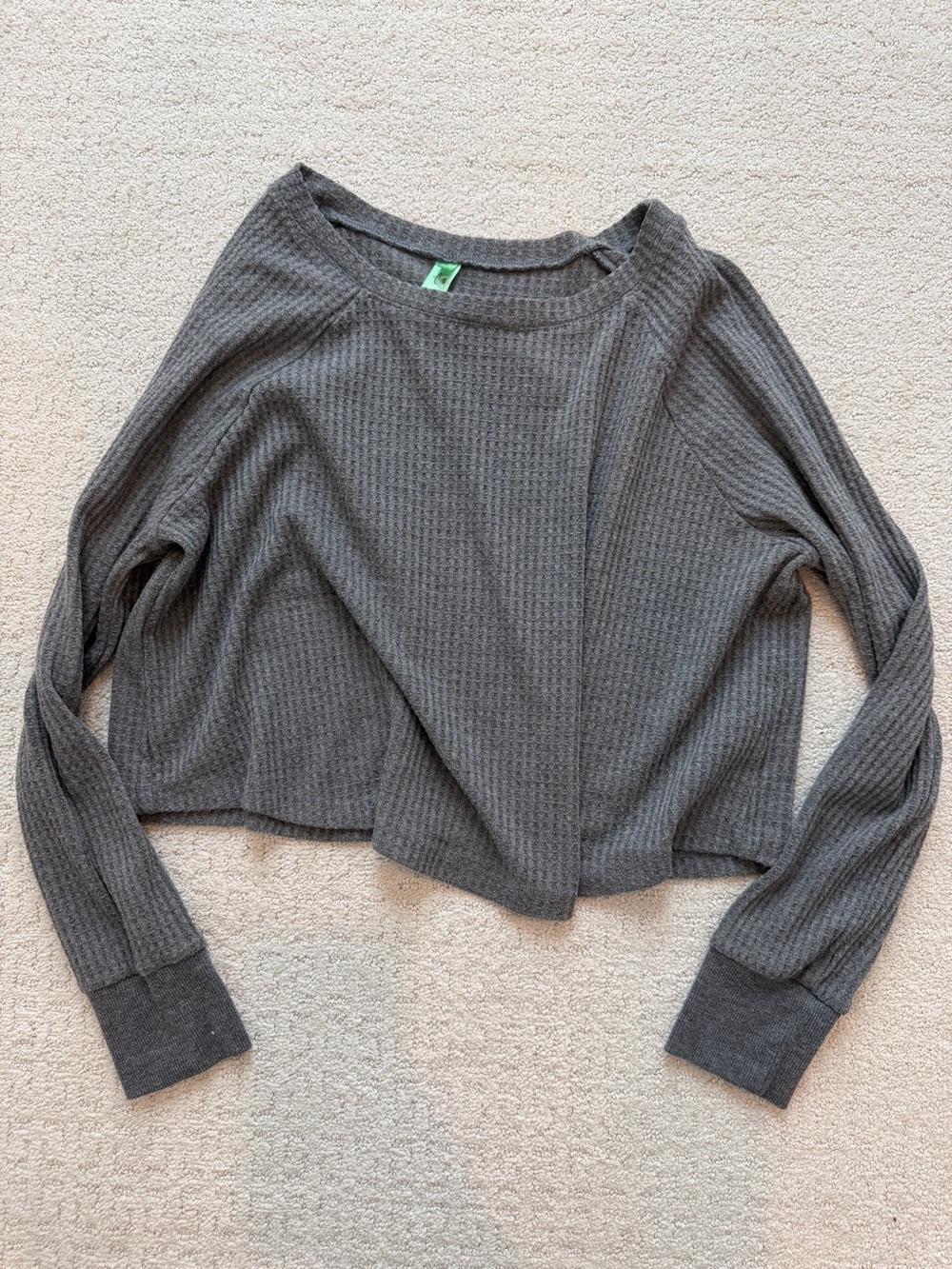Honeydew Gray Waffle Knit Cropped Long Sleeve Top